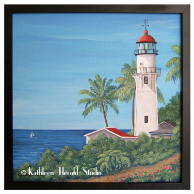 Diamond Head Lighthouse Acrylic Painting