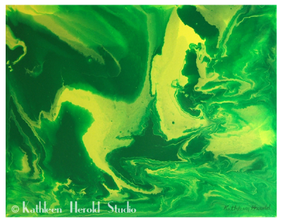 Abstract Acrylic Painting in Green & Yellow