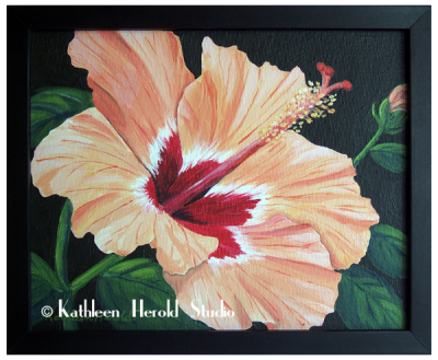 Peach and Red Hibiscus Acrylic Painting