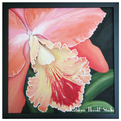 Peach and Yellow Orchid Acrylic Painting