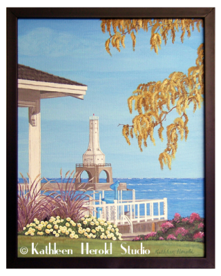 Breakwater Lighthouse from Rotary Park, Port Washington, WI Acrylic Painting